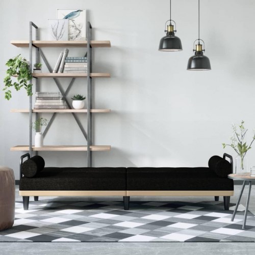 Sovesofa med armlæn i stof - sort, 205 cm