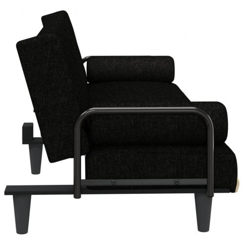Sovesofa med armlæn i stof - sort, 205 cm