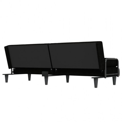 Sovesofa med armlæn i stof - sort, 205 cm