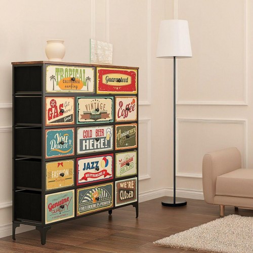 Max Home kommode - Vintage brun med retro motiver (OUTLET A)