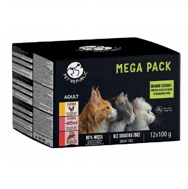 PetRepublic Mega Pack vådfoder til kat – kylling, laks og kalv, 12×100 g