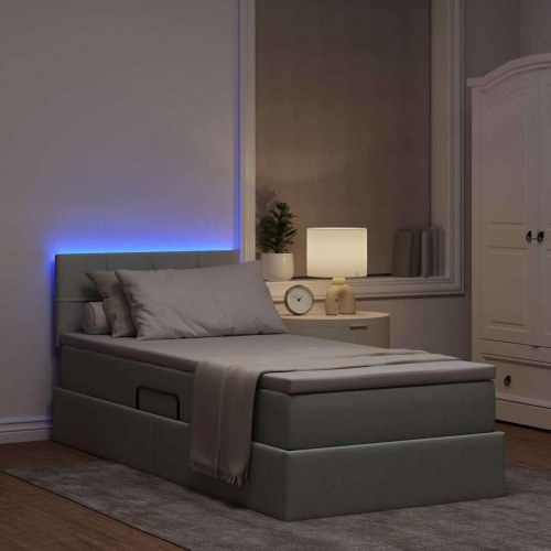 LED opbevaringsseng med madras - lysegrå 90 x 200 cm, stof