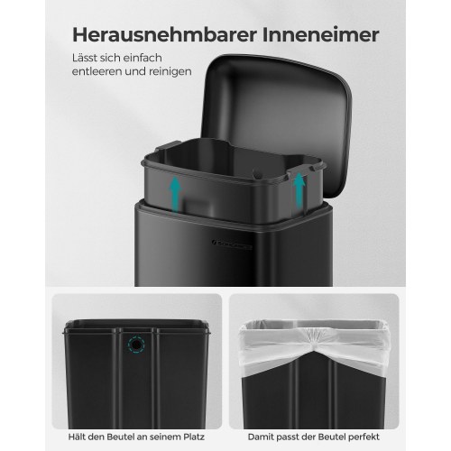 Pedalspand 30 l – stål med inderspand og soft close, sort