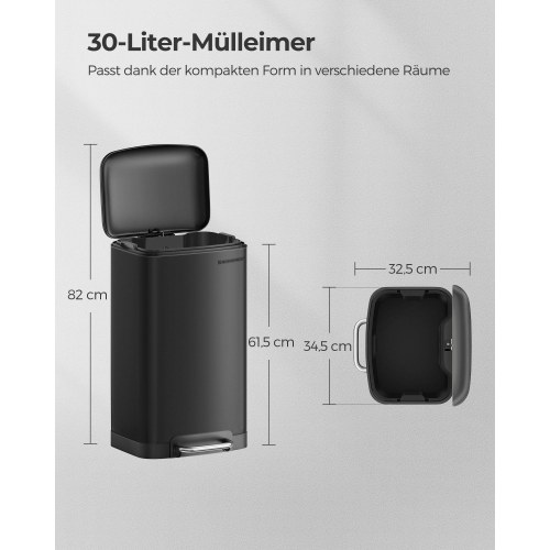 Pedalspand 30 l – stål med inderspand og soft close, sort