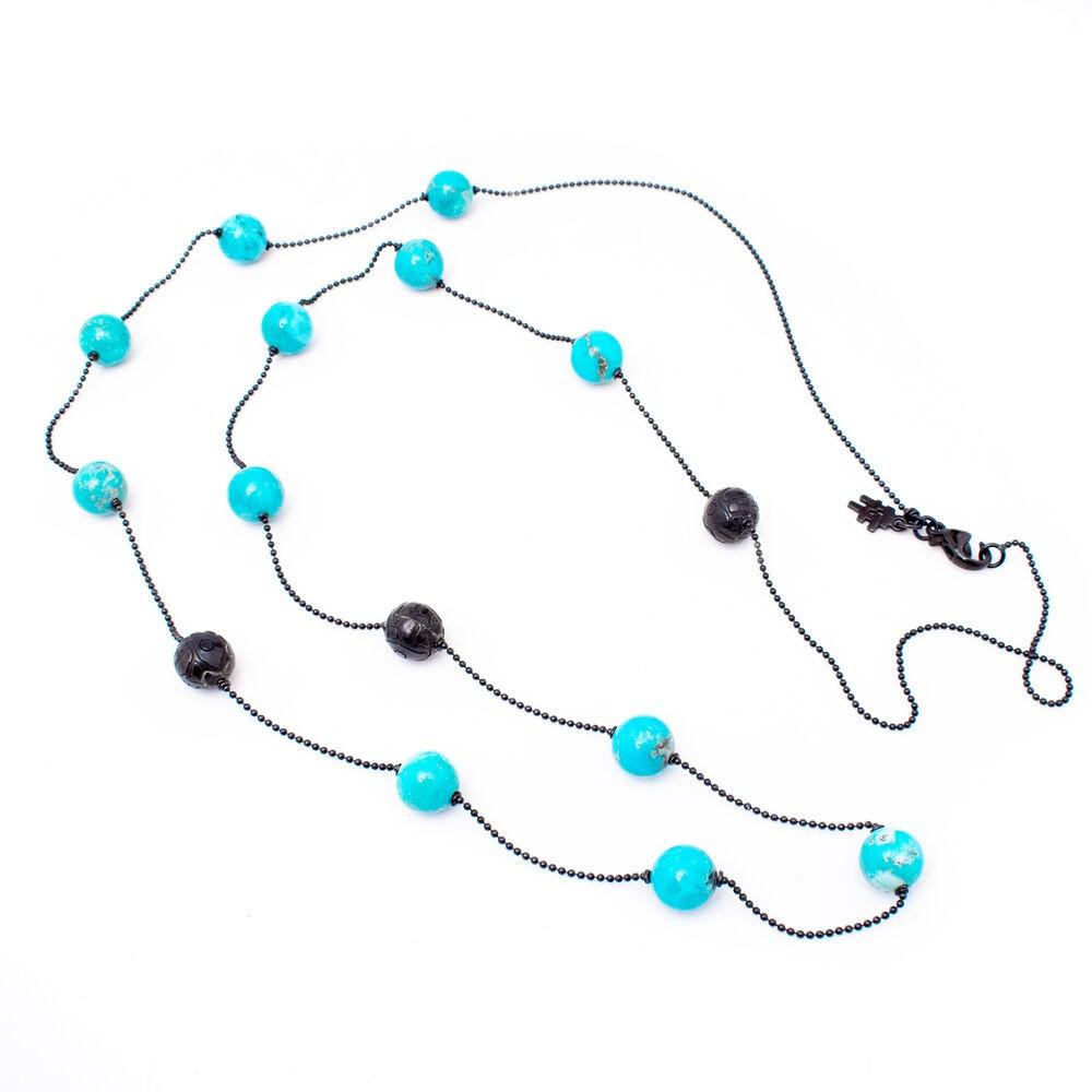 Halskæde til kvinder, sort - 45 cm, sterling sølv