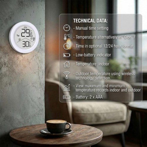 GreenBlue GB162 trådløs vejrstation – inde/ude temperatur, ur, °C/°F, rækkevidde op til 60 m