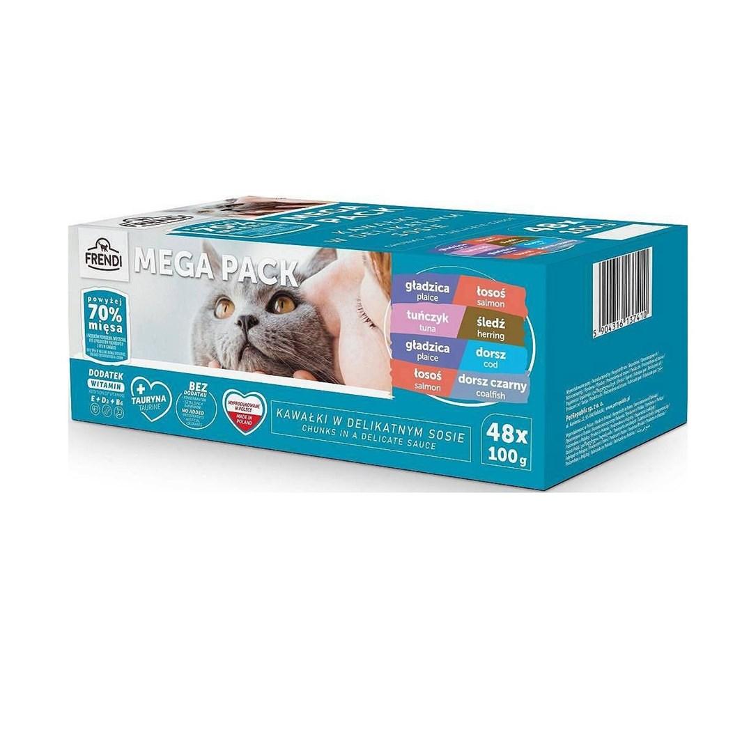 Frendi fiskestykker i delikat sauce – vådfoder til kat, 48×100 g