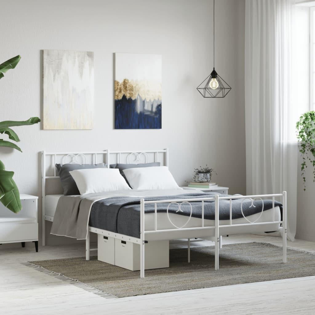 Sengeramme med sengegavl og fodgÃ¦rde 120x200 cm metal hvid