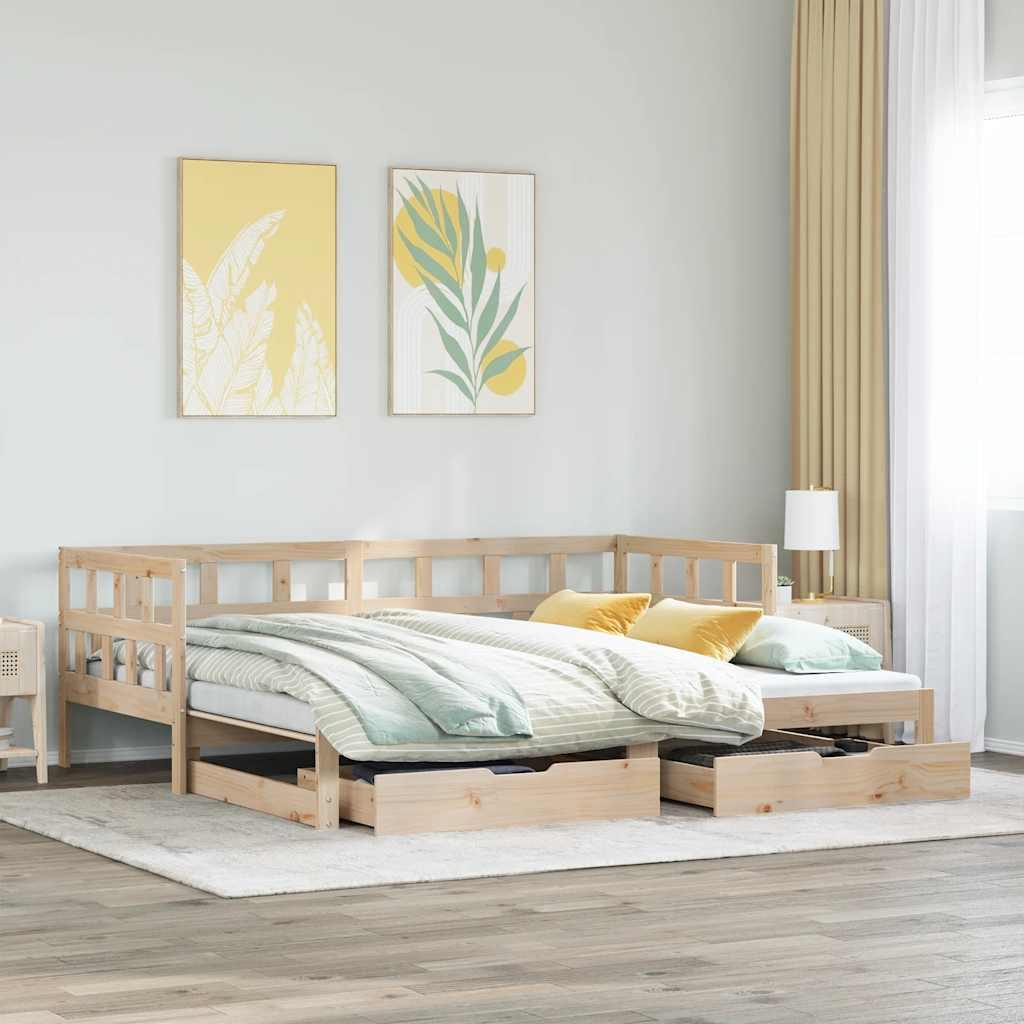 daybed med udtræk og skuffer uden madras 80x200 cm