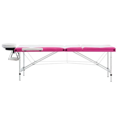 Sammenfoldeligt massagebord aluminiumsstel 3 zoner hvid lyserød