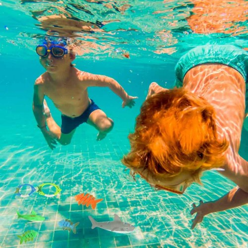 Sæt med 27 dykkelegetøj til pool – fisk, hajer og ringe