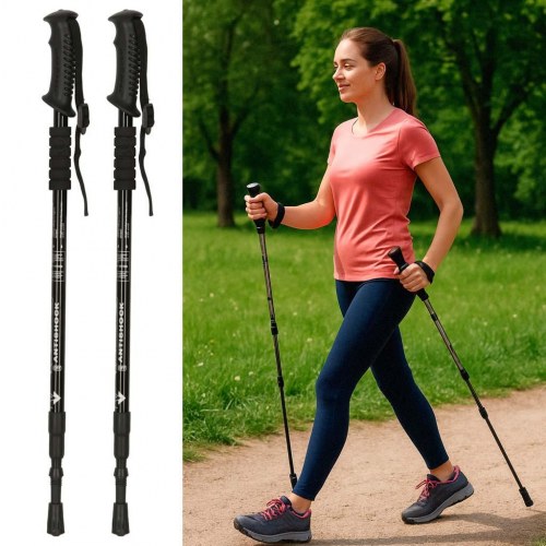 Trekkingstave til nordic walking – sammenklappelige, 2 stk., sort