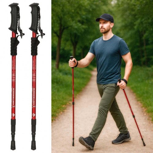 Foldbare vandrestave til nordic walking – 2 stk., rød (65–135 cm)