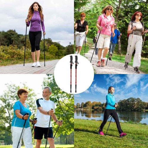 Foldbare vandrestave til nordic walking – 2 stk., rød (65–135 cm)