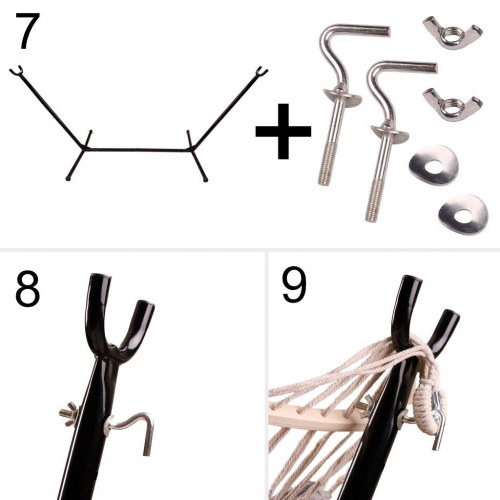 Hængekøje med stativ til 2 personer – stærk model 200 cm, inkl. taske – sort/grå