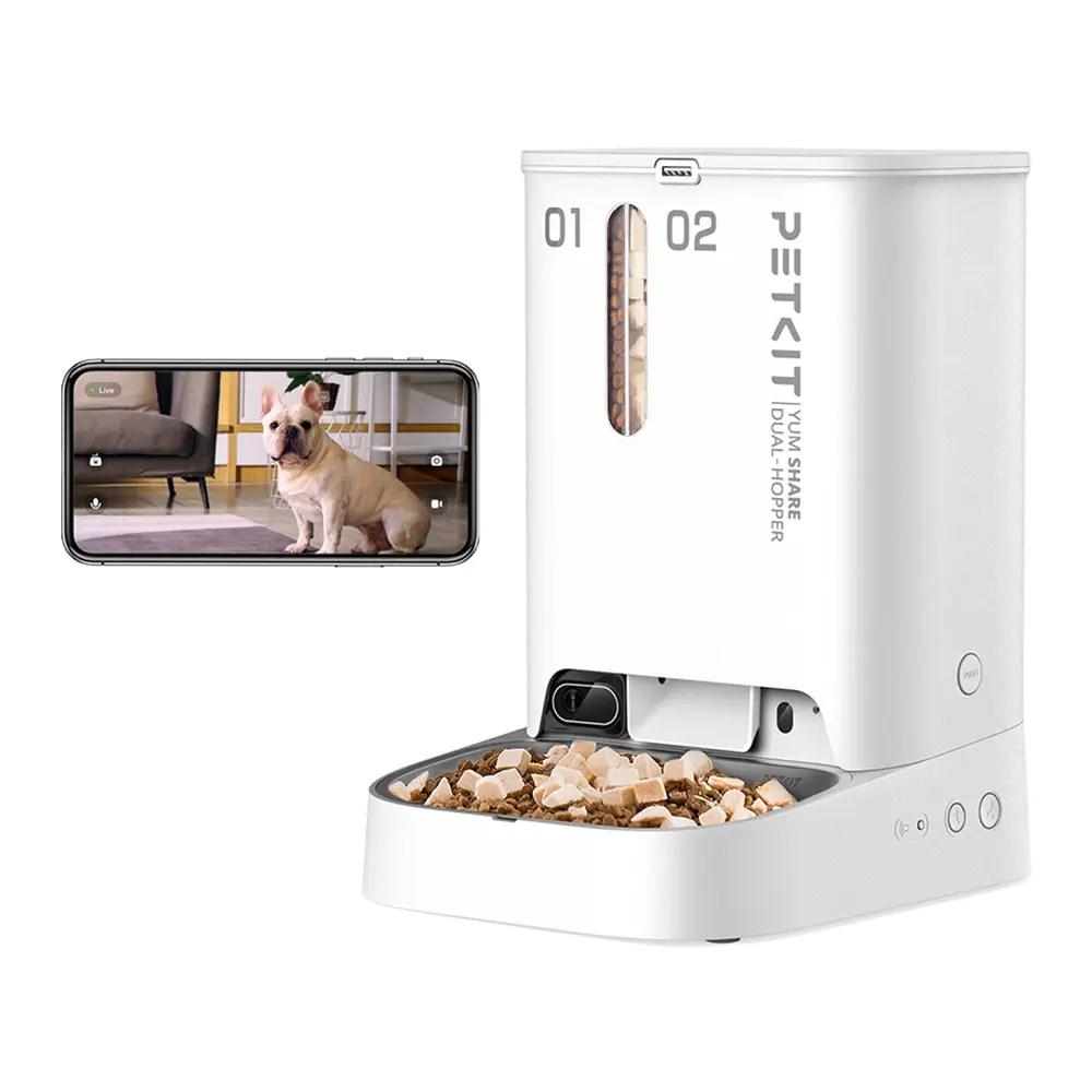 PETKIT YumShare Dual-Hopper foderautomat med kamera - hvid billede
