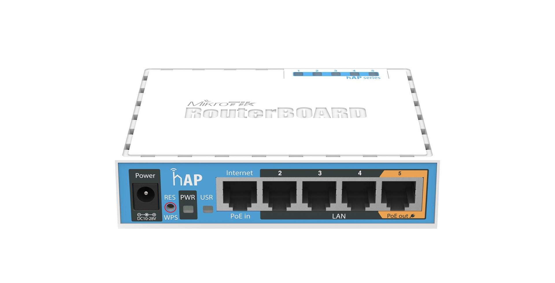 MikroTik hAP - hvid router med PoE, 2,4 GHz 802.11b/g/n billede