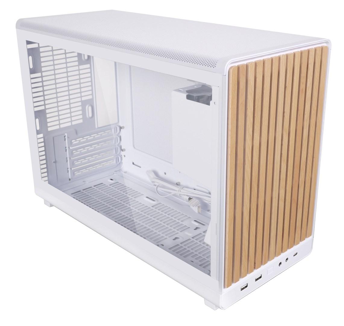 LIAN LI A3 mATX Micro Tower – hvid med træfront billede