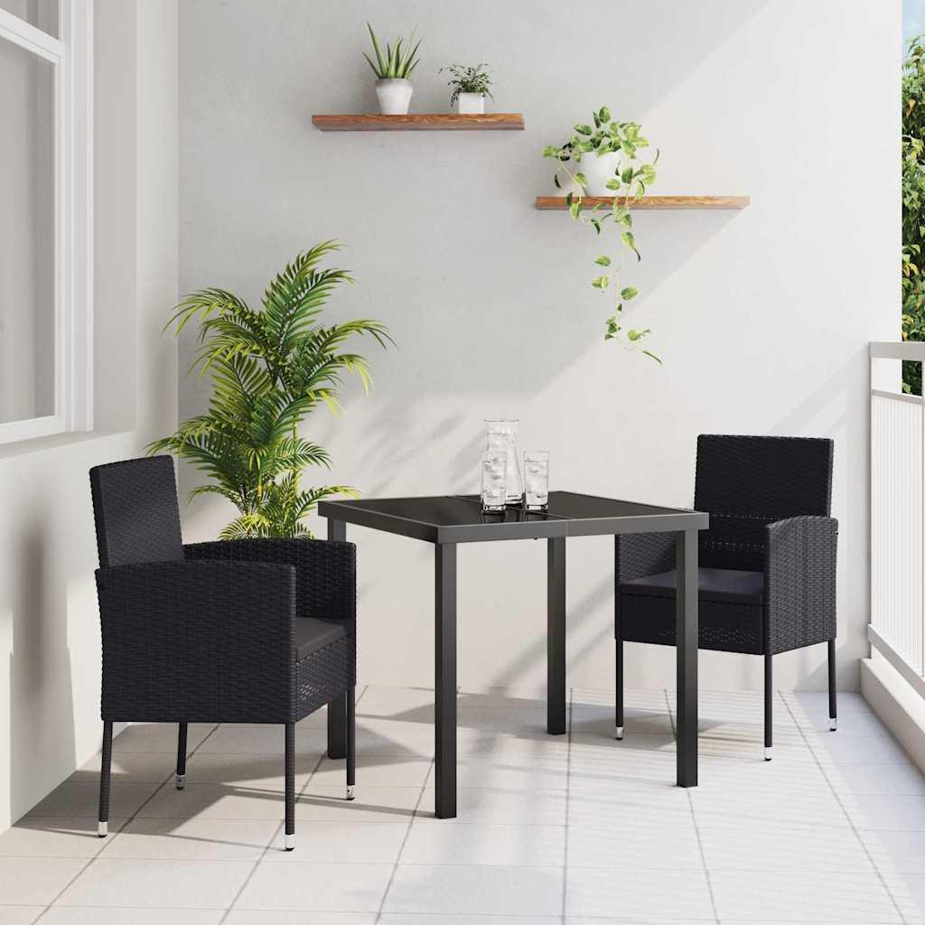 Have spisebordssæt med hynder - 2 personer, sort polyrattan