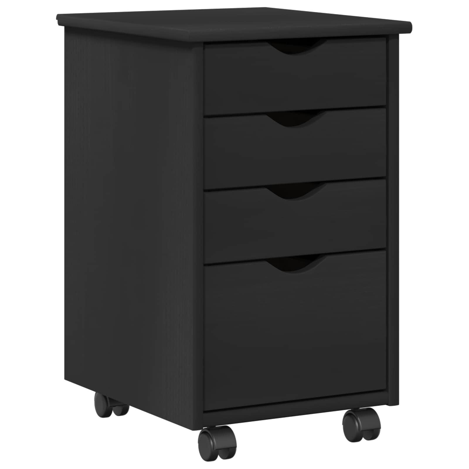 Rullende skab med hjul Sort 34 x 39 x 56 cm Massivt fyrretræ