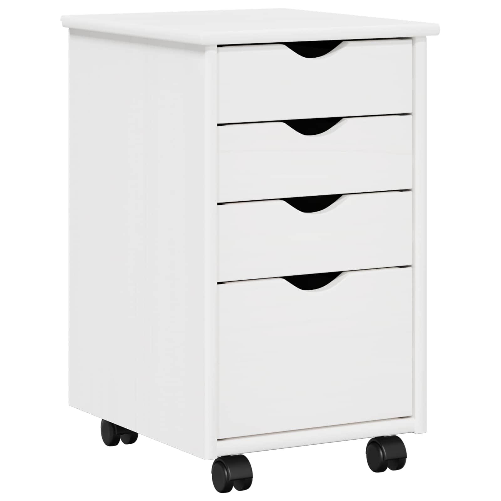 Rullende skab med hjul Hvid 34 x 39 x 56 cm Massivt fyrretræ