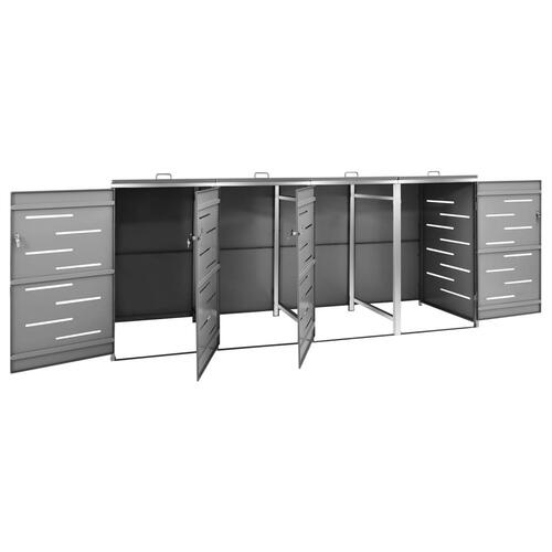 Firedobbelt skraldespandsskjuler 276,5x77,5x112,5 rustfrit stål