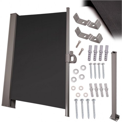 Sidelæskærm til terrasse – udtrækkelig 180 × 400 cm, grå