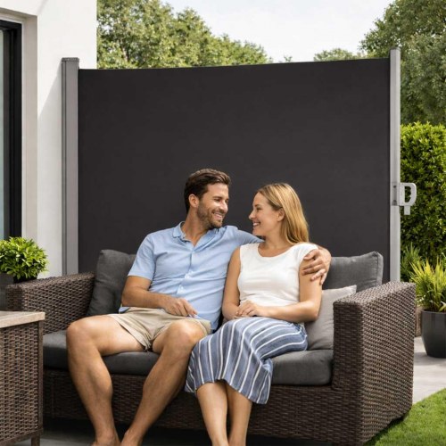 Sidelæskærm til terrasse – udtrækkelig 180 × 400 cm, grå