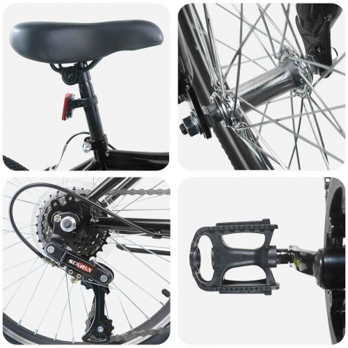 Børnecykel 20 tommer 6-Speed til børn i alderen 6-11 år Sort