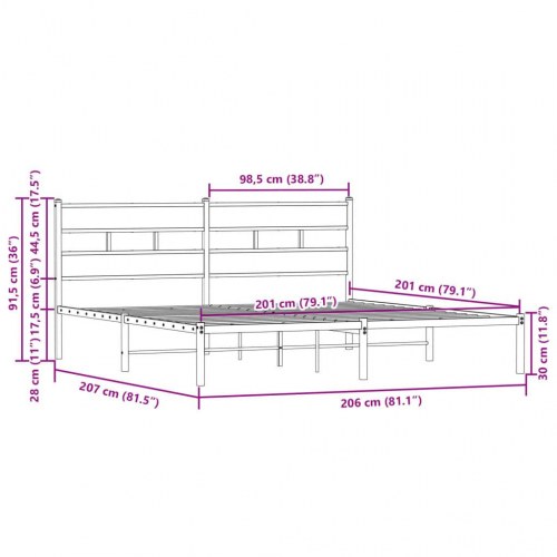 Sengeramme med sengegavl 200x200 cm - brunt eg