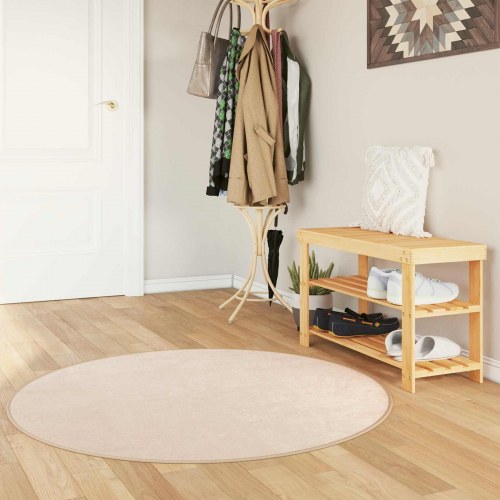 Rundt tæppe i creme 120 x 120 cm - polyester velour med skridsikker PVC-bagside
