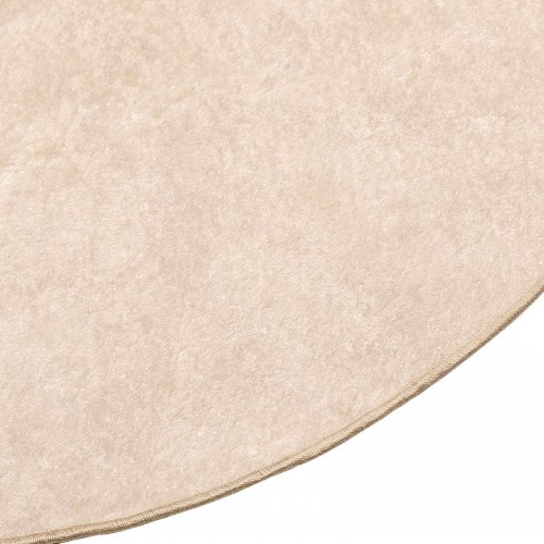 Rundt tæppe i creme 120 x 120 cm - polyester velour med skridsikker PVC-bagside