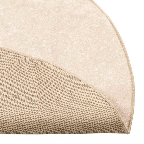 Rundt tæppe i creme 120 x 120 cm - polyester velour med skridsikker PVC-bagside