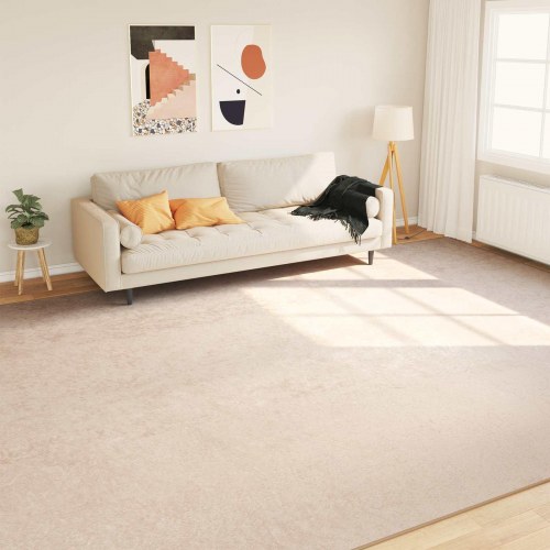 Løber-tæppe i creme 300 × 400 cm - polyester velour med skridsikker PVC-bagside