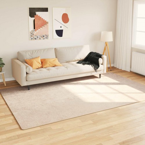 Tæppe løber i creme 150 × 230 cm - polyester velour med skridsikker PVC-bagside