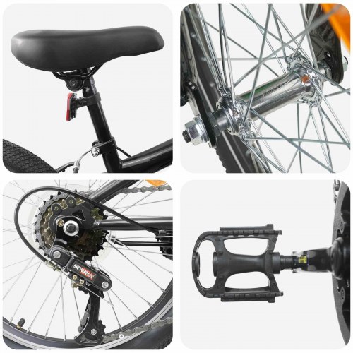 Kids Mountain Bike 24 tommer 6-Speed til 8-12 år Sort