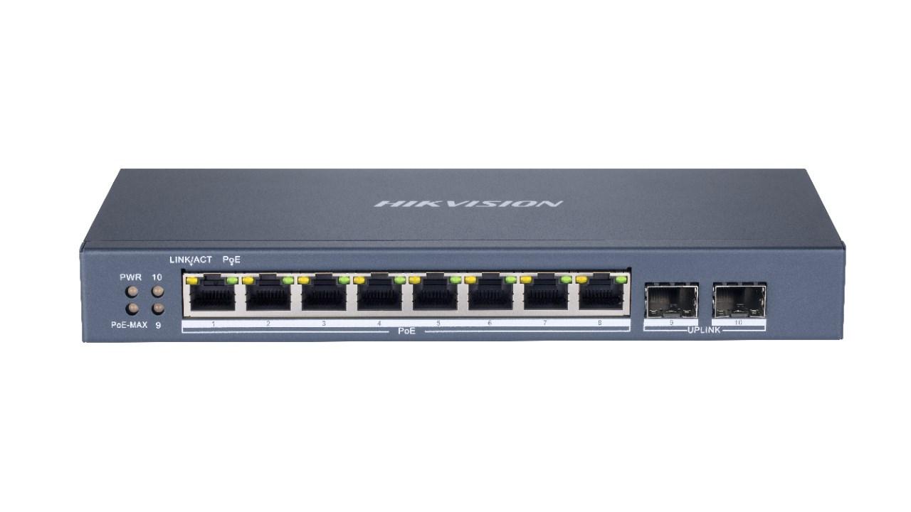 Hikvision DS-3E1510P-SI administreret L2 Gigabit PoE-switch – 8x RJ45 + 2x SFP, sort