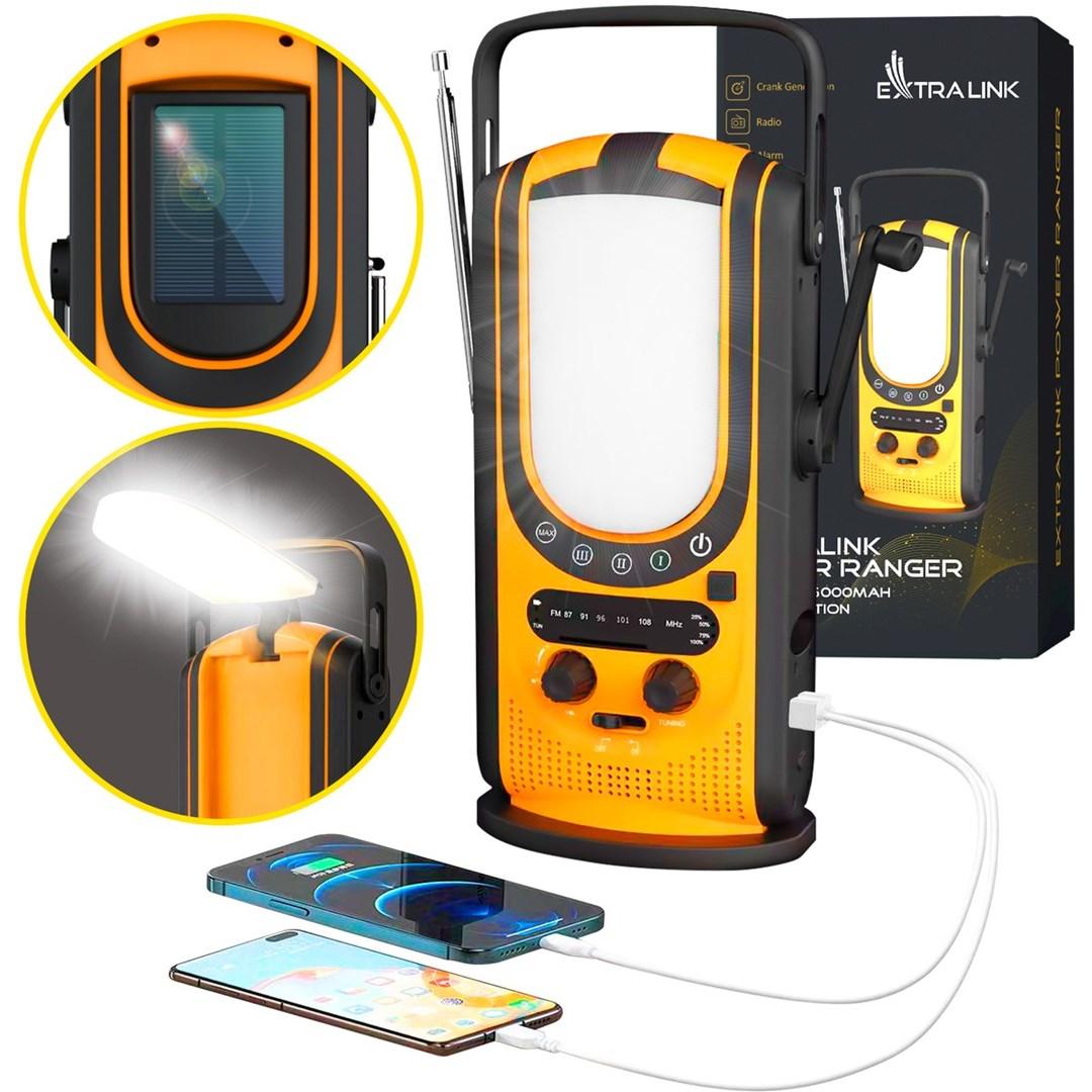 Extralink Power Ranger EPS-6000 - powerbank 6.000 mAh med FM-radio, LED-lys, dynamo og solpanel billede