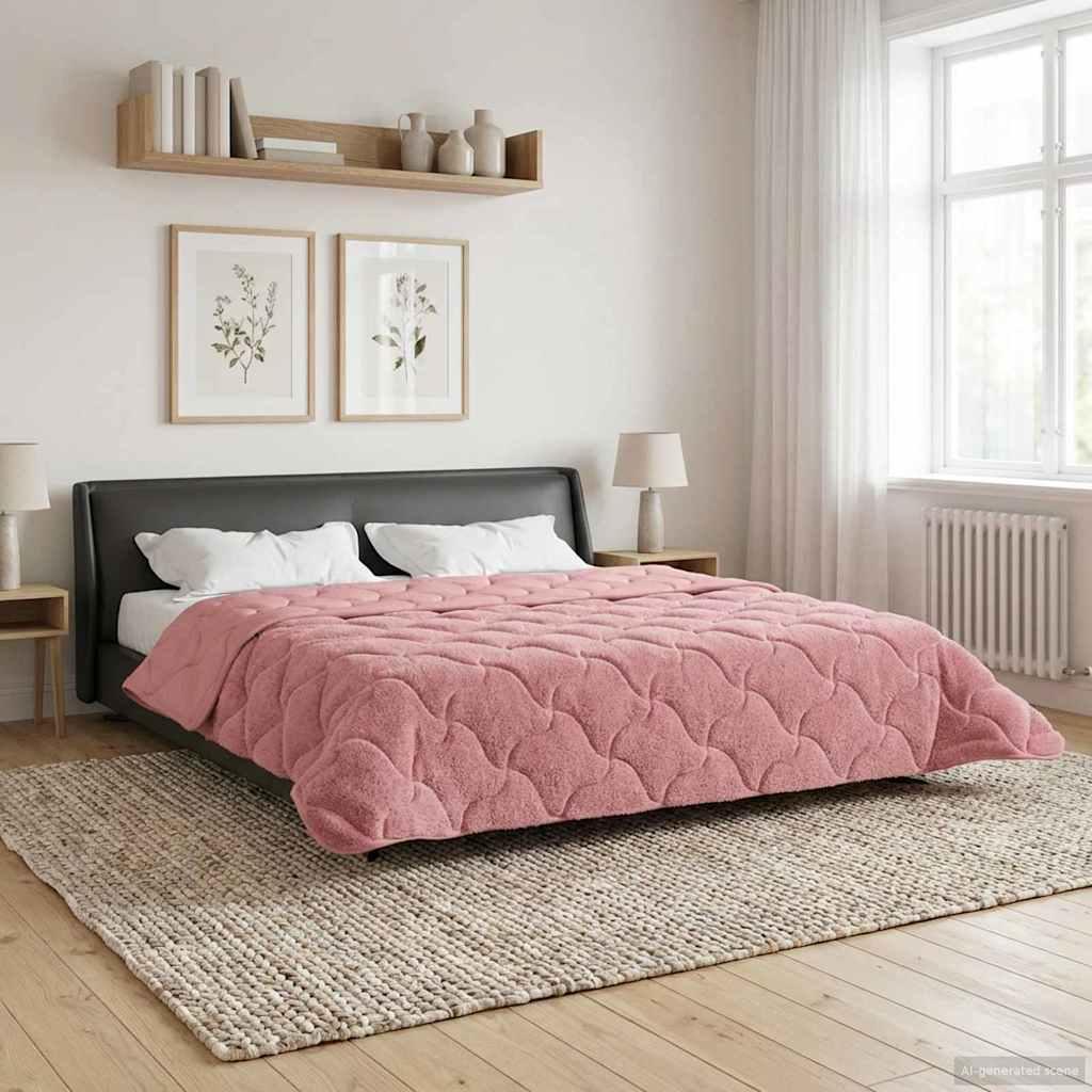 Sommerdyne i mikrofiber og teddy fleece - lyserød 240 × 260 cm