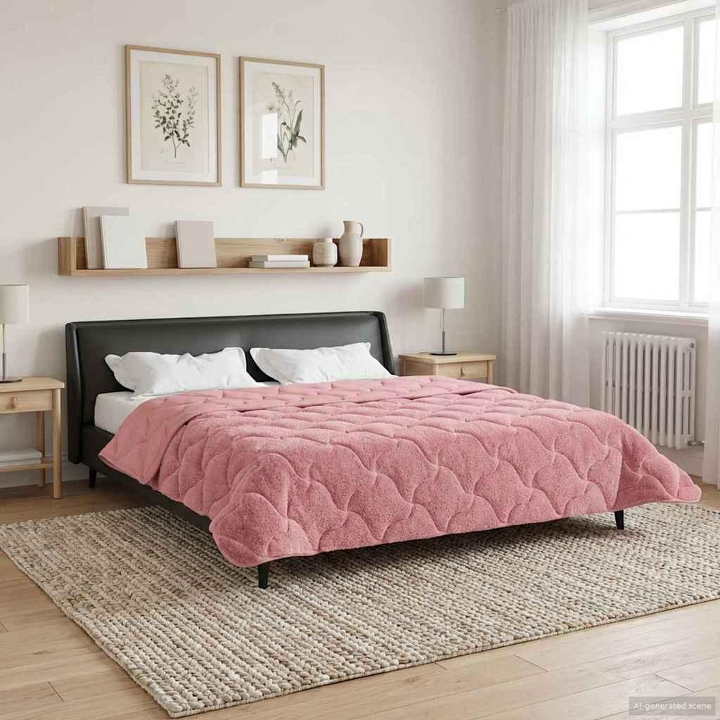 Sommerdyne lyserød 200 x 220 cm i mikrofiber og teddy fleece