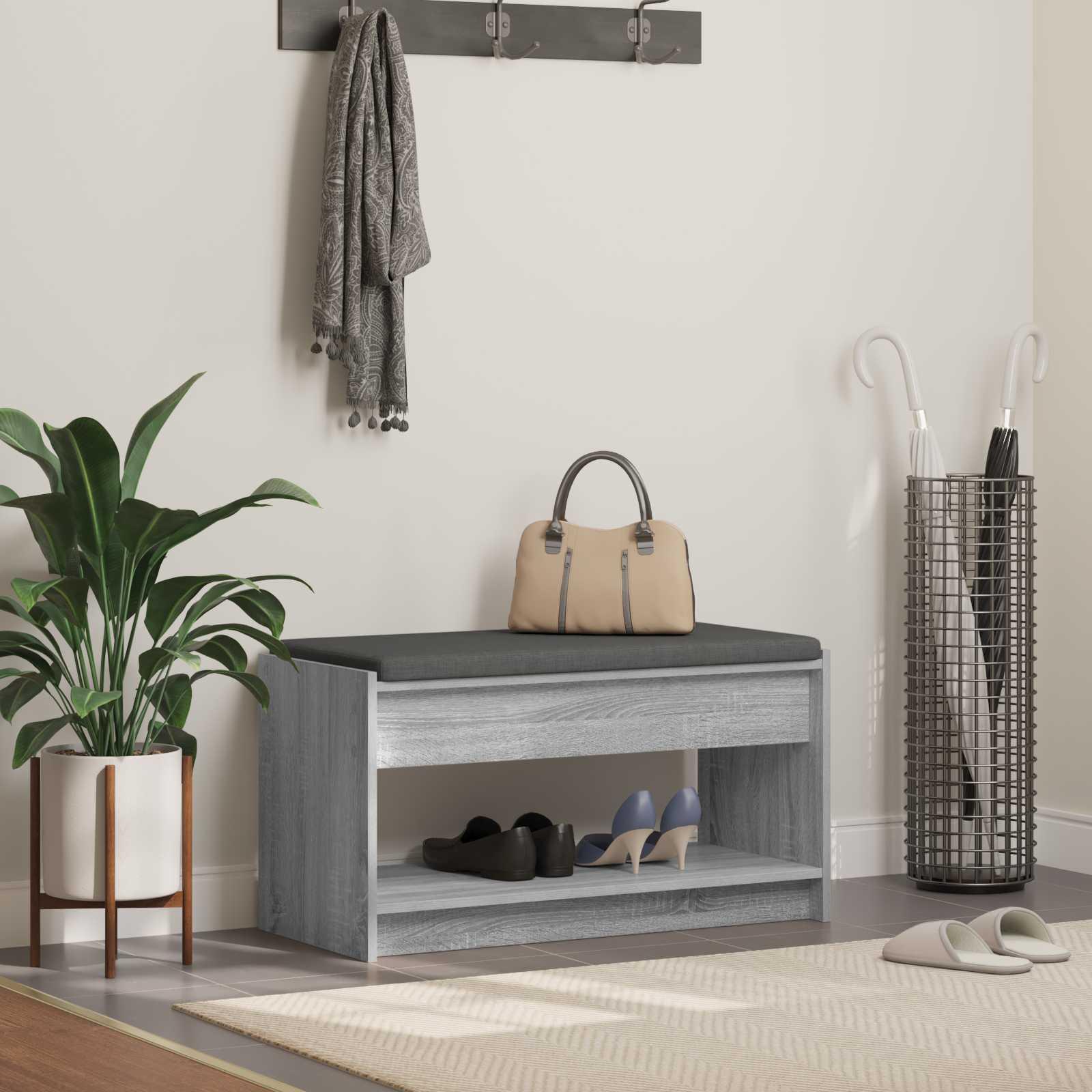 Hallbænk med opbevaring - grå sonoma 83 × 38 × 45 cm, kunstigt træ og stof