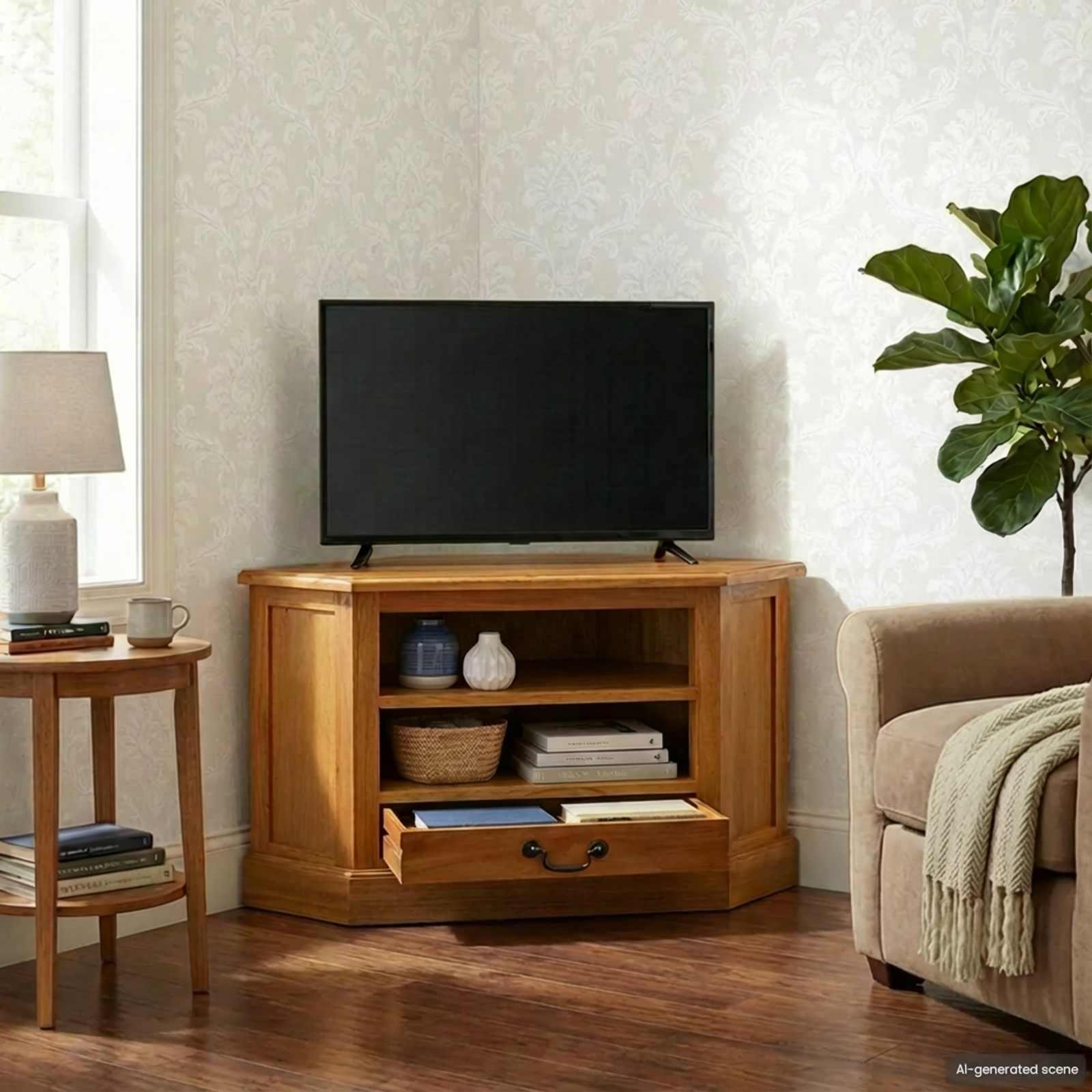 HjÃ¸rne-TV skab i massiv mahogni - natur, 79 Ã 40 Ã 46 cm