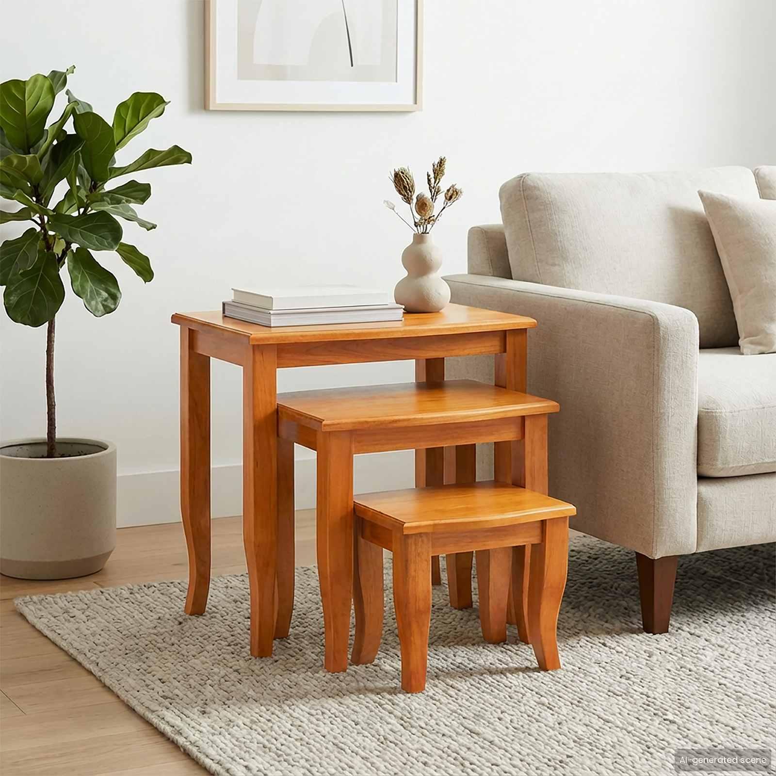 Nesting sideborde 3 stk Naturfarvet Massiv Mahogni