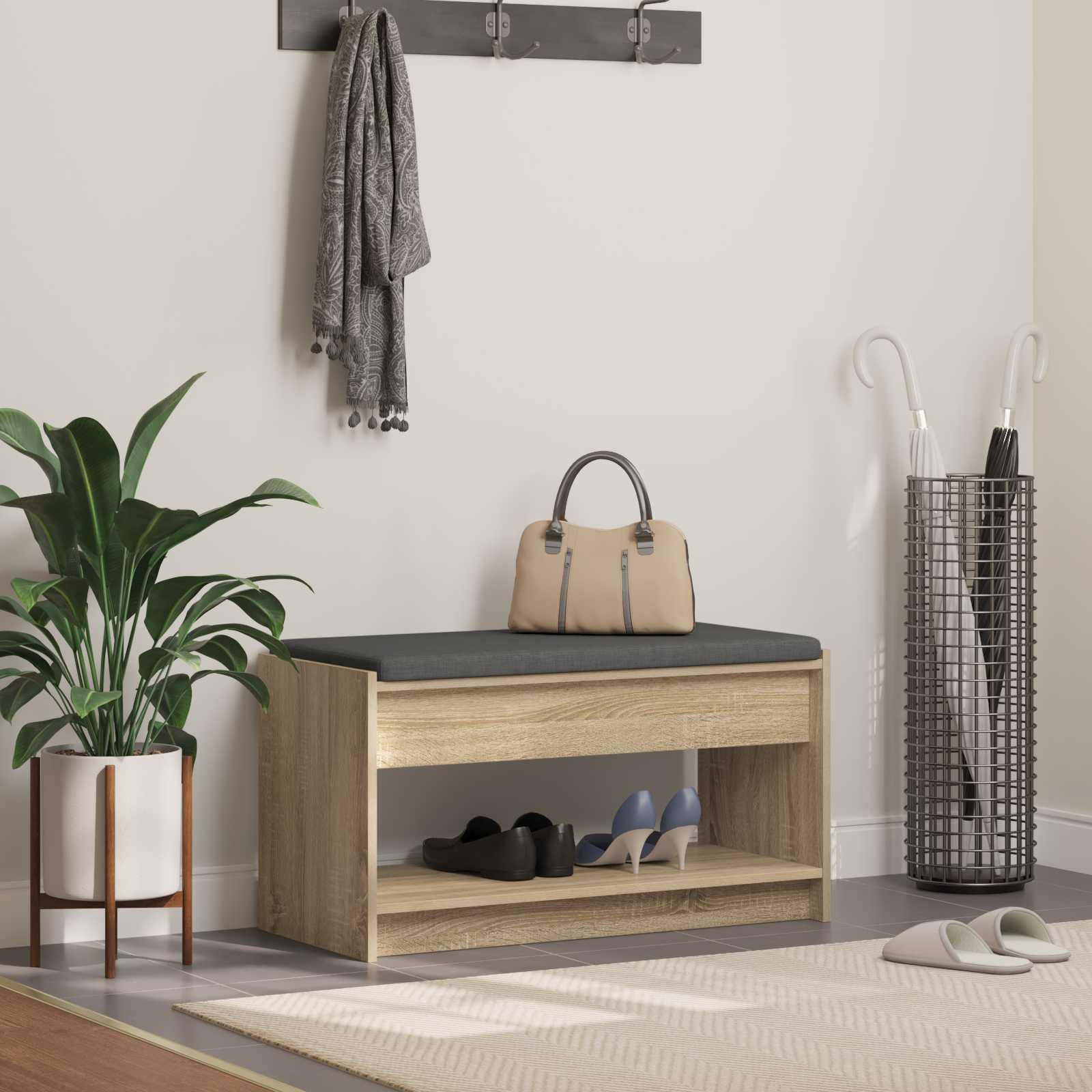 Hallbænk i sonoma eg 83 × 38 × 45 cm - kunstigt træ med stofsæde