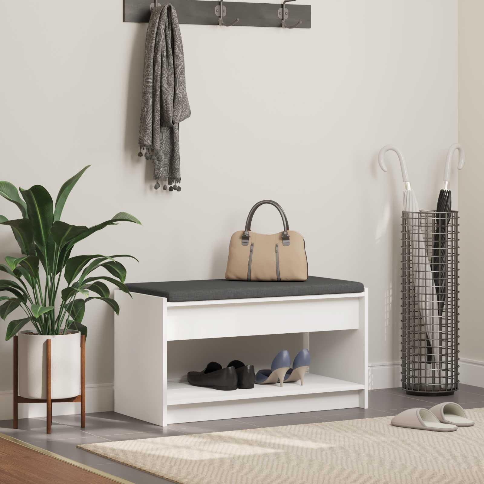 Hallbænk med pude Hvid 83 x 38 x 45 cm Kunstigt træ og stof