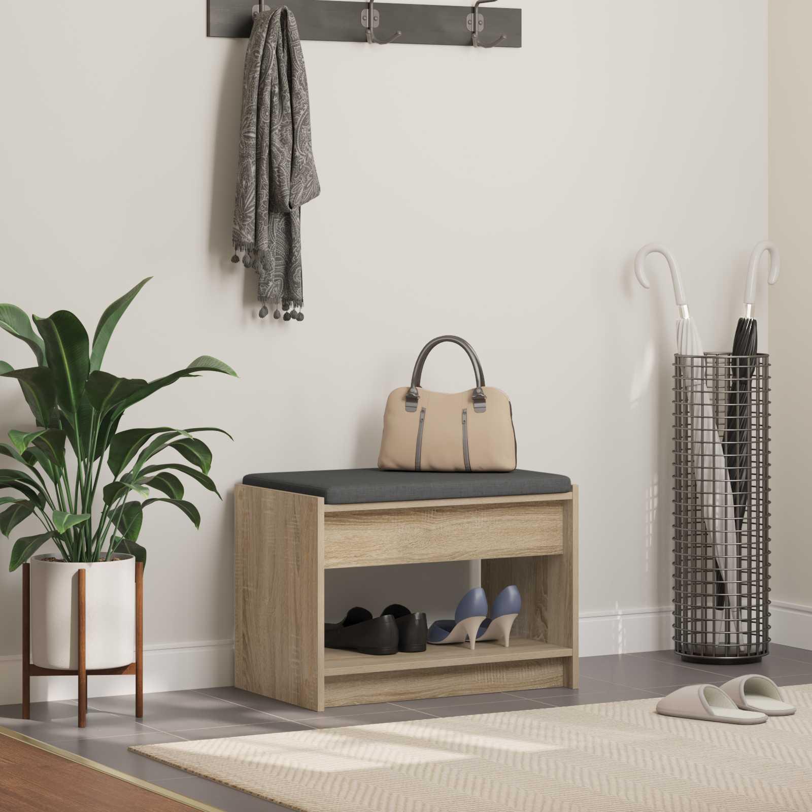 Hallbænk i Sonoma eg 63 × 38 × 45 cm - kunstigt træ med blød pude