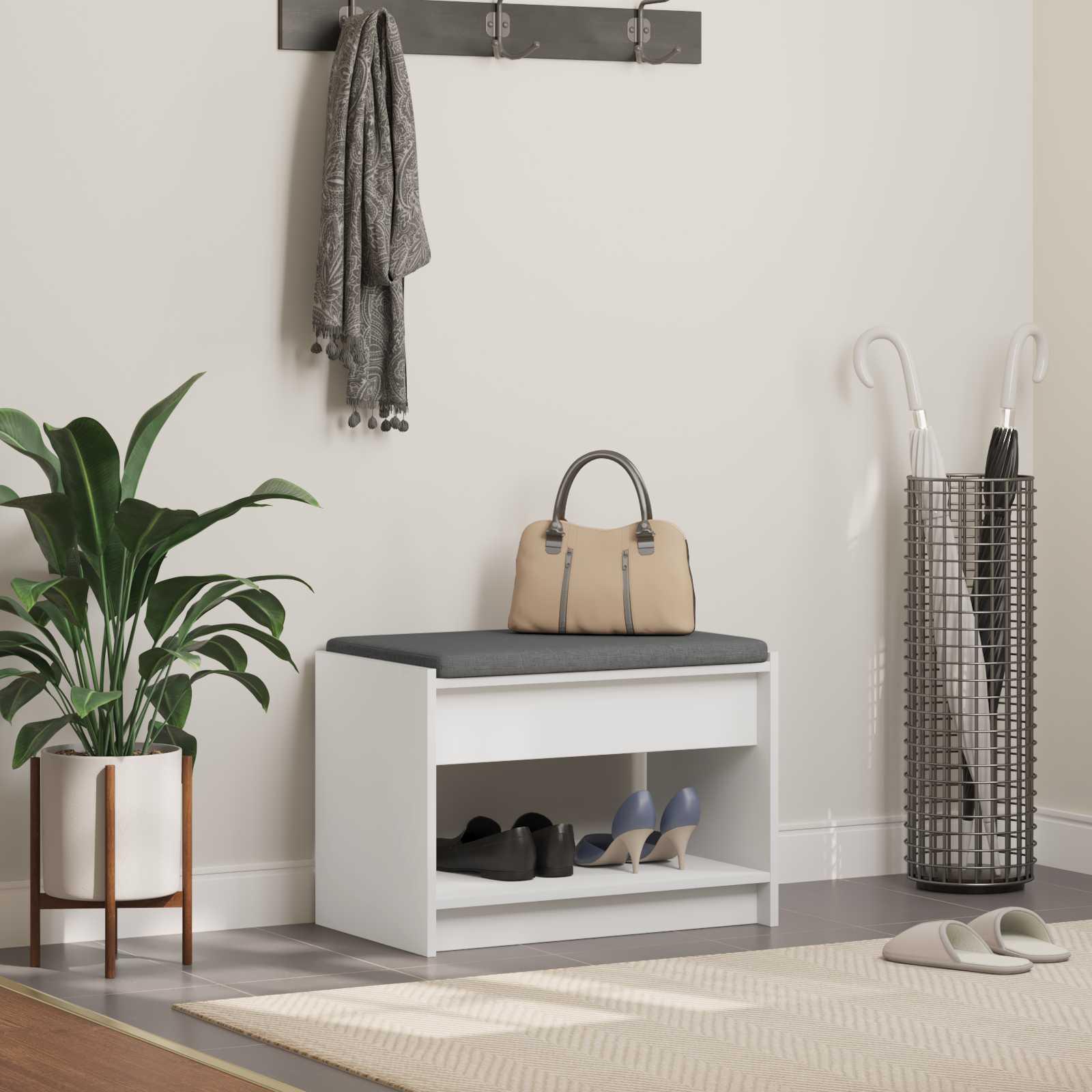 Hallbænk med pude Hvid 63 x 38 x 45 cm Kunstigt træ og stof