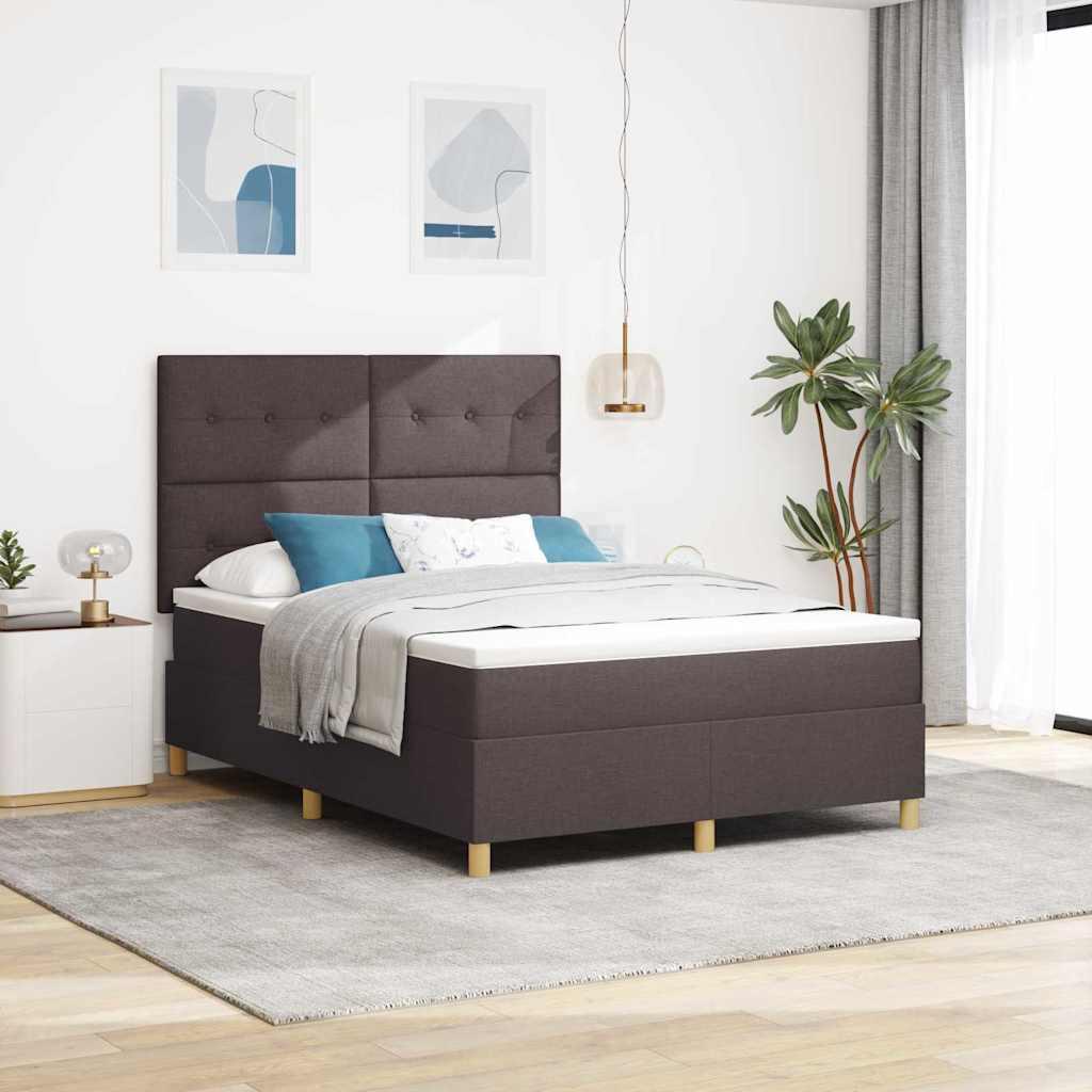 LED Box Spring Bed med madras Mørk Brun 160 x 200 cm Stof