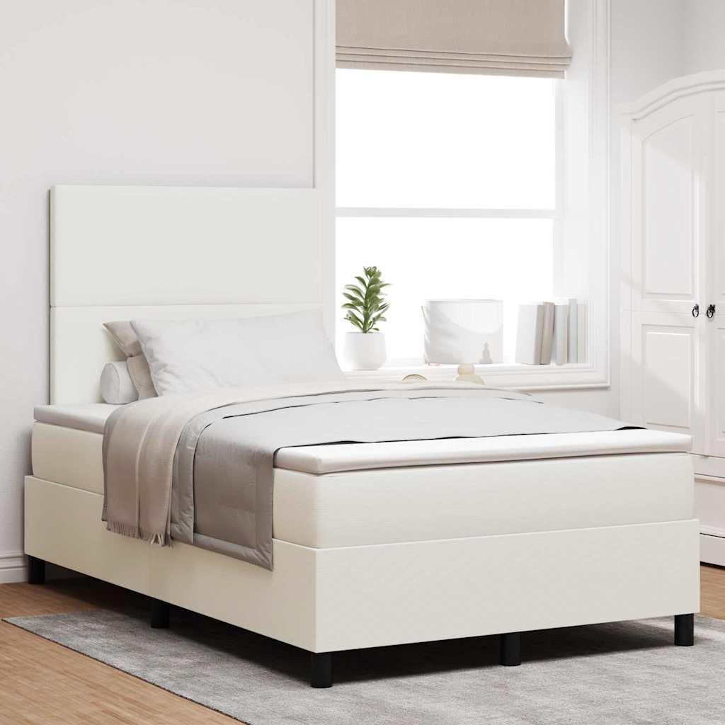 vidaXL LED Box Spring Bed Creme og hvid 120 x 200 cm Velourstof