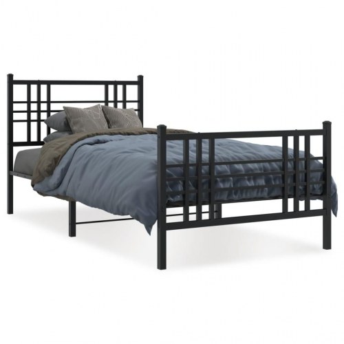 Sengeramme med sengegavl og fodgærde 90 x 190 cm - sort